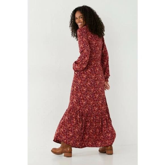 Fat Face FatFace Red Joyce Floral Maxi Dress long sleeved V neck size 20 - Picture 2 of 16